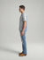 Side profile of MONFRÈRE Bond Shirt Silk Outlaw men's paisly blue and cream stretch viscose silk bowling shirt.