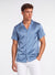 Front profile of monfrère bond shirt silk steel blue men's blue stretch viscose silk bowling shirt