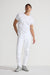 Model wearing MONFRÈRE Brando Blanc men's white Japanese stretch denim five pocket slim jean.
