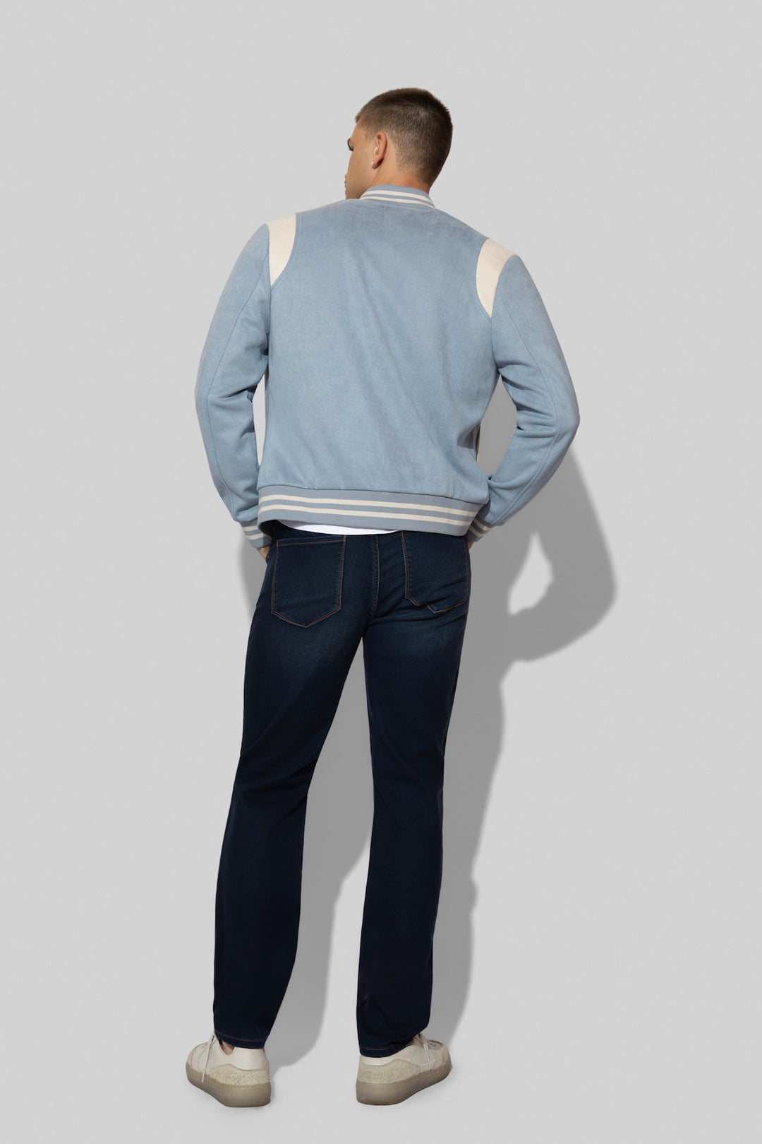 Detail view of MONFRÈRE Brando French Terry Wrangler men's dark blue French Terry denim five pocket slim jean.