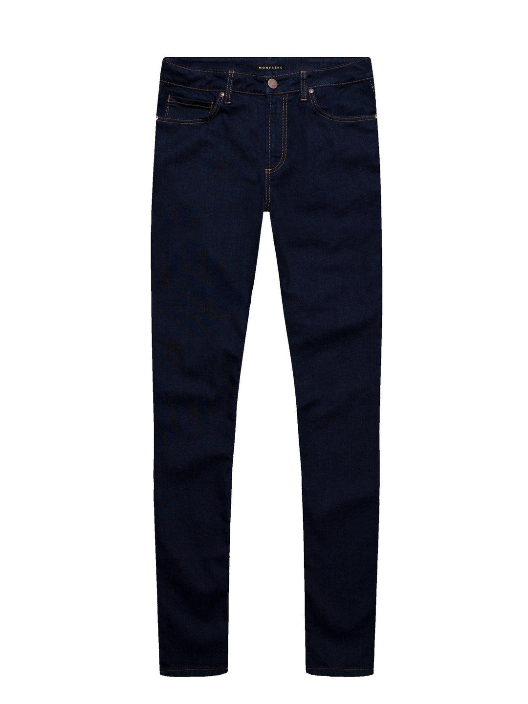 MONFRÈRE Brando Indigo men's dark blue Japanese stretch denim five pocket slim jean.