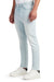 Side profile of MONFRÈRE Brando Naples men's light blue Japanese stretch denim five pocket slim jean.