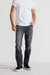 Front profile of MONFRÈRE Brando Oakland men's grey Japanese stretch denim five pocket slim jean.