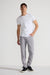 Model wearing MONFRÈRE Brando Parisian Luxe Light Grey men's grey soft stretch twill five pocket slim jean.