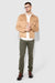 Model wearing MONFRÈRE Brando Parisian Luxe Juniper men's green soft stretch twill five pocket slim jean.