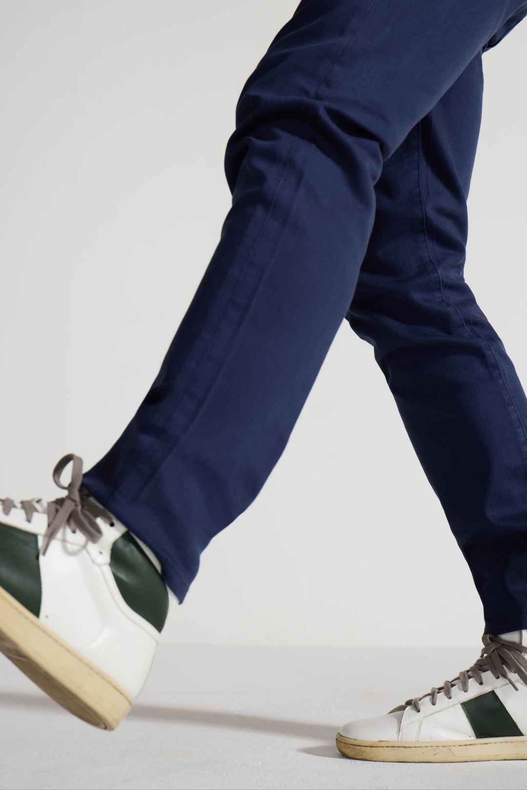 Detail view of MONFRÈRE Brando Parisian Luxe Navy men's blue soft stretch twill five pocket slim jean.