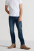Front profile of MONFRÈRE Brando Tinted Indigo men's dark blue Japanese stretch denim five pocket slim jean.