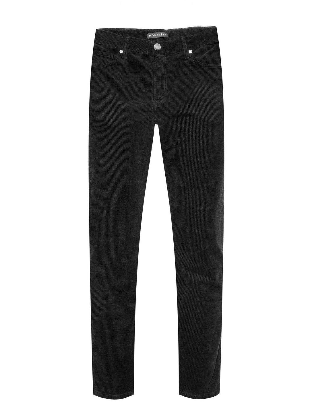 MONFRÈRE Brando Velvet Noir men's black velveteen stretch fabric five pocket slim jean.
