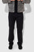 Front profile of MONFRÈRE Caine Noir men's black Japanese stretch denim five pocket straight leg relaxed jean.