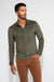 Front profile of MONFRÈRE Cooper Butter Suede Juniper men's green soft faux suede stretch fabric button down shirt.