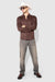 Model wearing MONFRÈRE Cooper Butter Suede Espresso men's brown soft faux suede stretch fabric button down shirt.