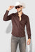 Front profile of MONFRÈRE Cooper Butter Suede Espresso men's brown soft faux suede stretch fabric button down shirt.