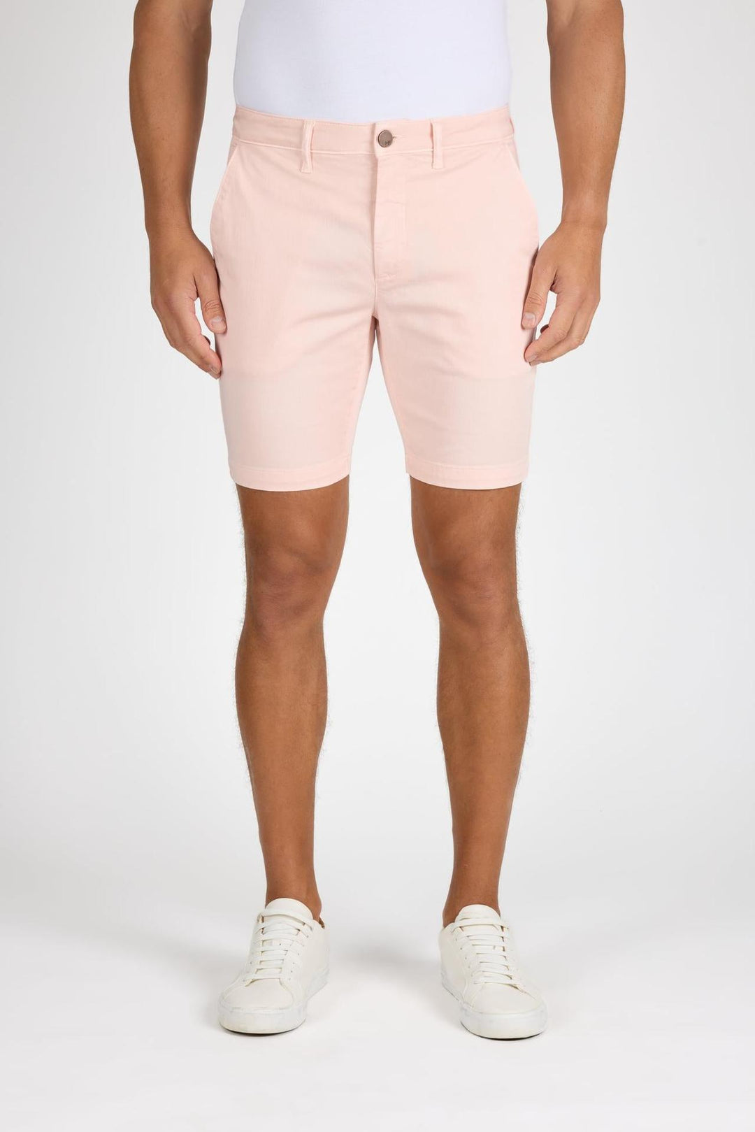 Front profile of MONFRÈRE Cruise Coral men's pink Japanese tencel twill chino short.