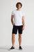 Model wearing MONFRÈRE Cruise Noir men's black Japanese tencel twill chino short.