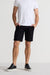 Front profile of MONFRÈRE Cruise Noir men's black Japanese tencel twill chino short.
