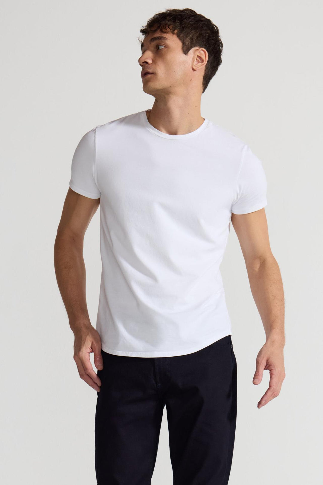Front profile of MONFRÈRE Dann Blanc men's white stretch jersey knit short sleeve t-shirt.
