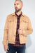 Front profile of MONFRÈRE Dean Butter Suede Khaki men's khaki soft faux suede stretch fabric trucker jacket.
