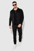 Model wearing MONFRÈRE Dean Butter Suede Noir men's black soft faux suede stretch fabric trucker jacket.