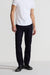 Front profile of MONFRÈRE Deniro Ink men's dark blue navy Japanese stretch denim five pocket slim straight jean.