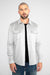 Front profile of MONFRÈRE Eastwood Butter Suede Steel men's grey soft faux suede stretch fabric western shirt.