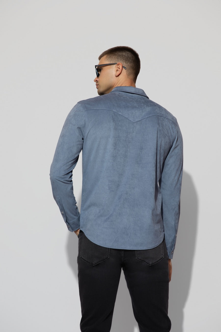 MONFRÈRE Men's Eastwood Faux Suede Shirt - Steel Blue