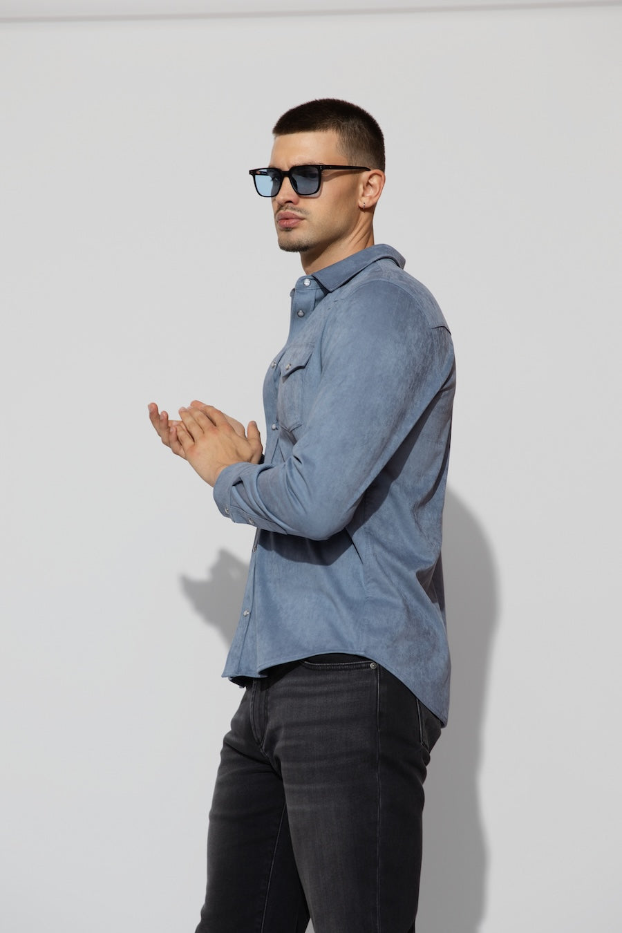 Monfrre Men's Eastwood Faux Suede Shirt - Steel Blue - Size Small Monfrre Men's Eastwood Faux Suede Shirt - Steel Blue - Size Small