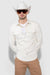Front profile of MONFRÈRE Eastwood Butter Suede Vintage Blanc men's off white ivory soft faux suede stretch fabric western shirt.
