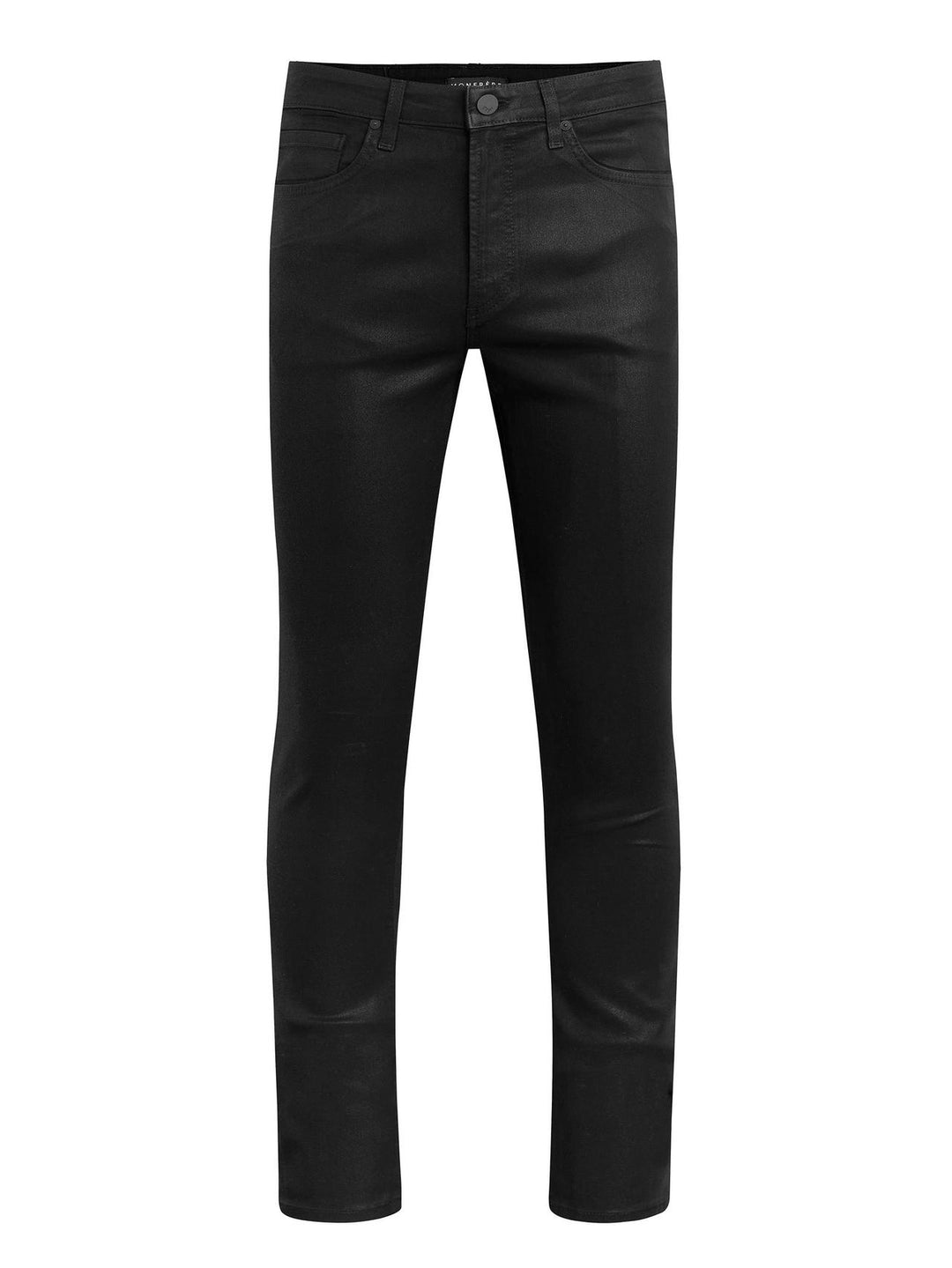 MONFRÈRE Greyson Coated Noir men's black coated Japanese stretch denim five pocket skinny jean.