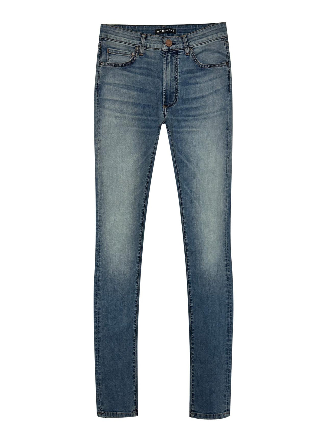 MONFRÈRE Greyson Tinted Indigo men's dark blue Japanese stretch denim five pocket skinny jean.