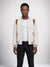 Front profile of monfrère jeter varsity vintage mocha men's off white ivory soft faux suede stretch fabric varsity jacket