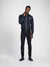 Model wearing monfrère maverick silk noir le club men's black stretch viscose silk bomber jacket