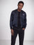 Front profile of monfrère maverick silk noir le club men's black stretch viscose silk bomber jacket