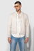 Front profile of MONFRÈRE Maverick Butter Suede Taupe men's taupe off white ivory soft faux suede stretch fabric bomber jacket.
