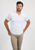 Detail view of MONFRÈRE Pierce Blanc men's white stretch jersey knit polo shirt.