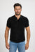 Front profile of MONFRÈRE Pierce Towel Terry Noir men's black stretch towel terry polo shirt.