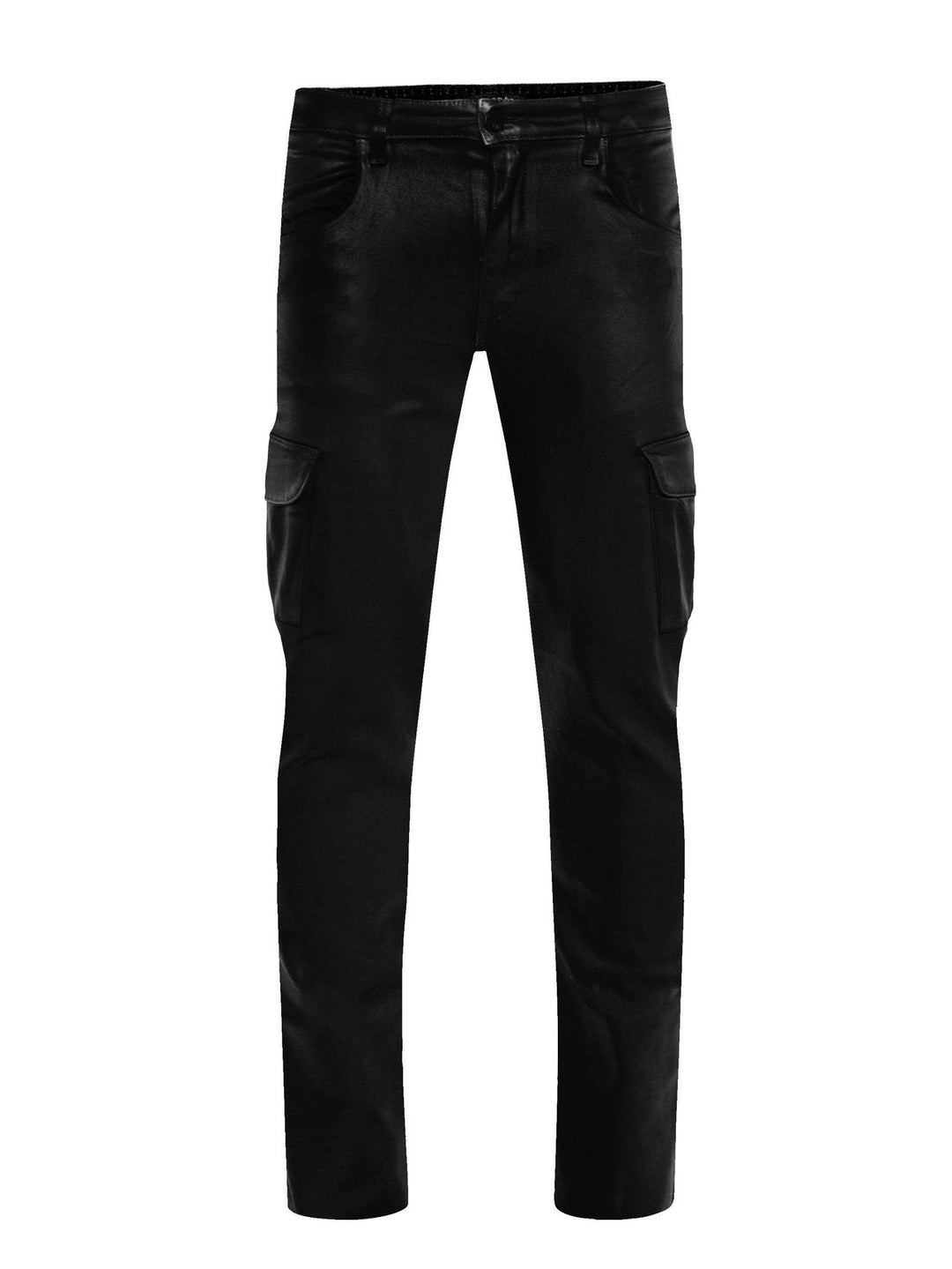 MONFRÈRE Preston Coated Noir men's black coated stretch sateen tencel twill skinny cargo pants.