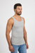 Side profile of MONFRÈRE Travis Light Grey men's grey ribbed stretch knit tank top.